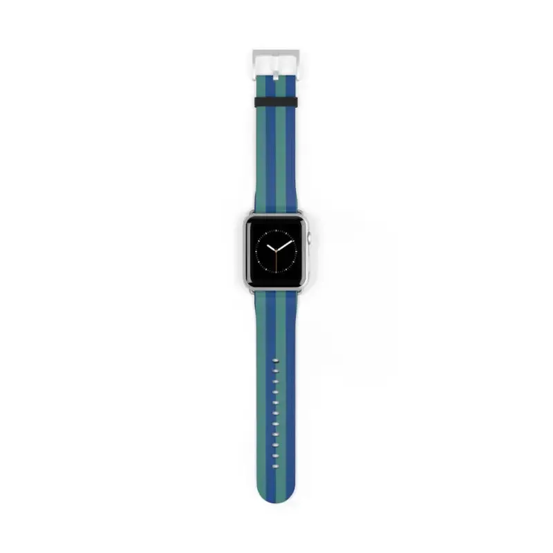 Blue Watch Band with Faux Leather and Colorful Stripes