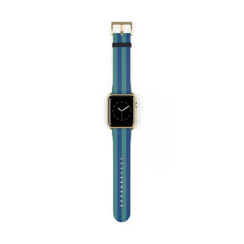 Blue Watch Band with Faux Leather and Colorful Stripes