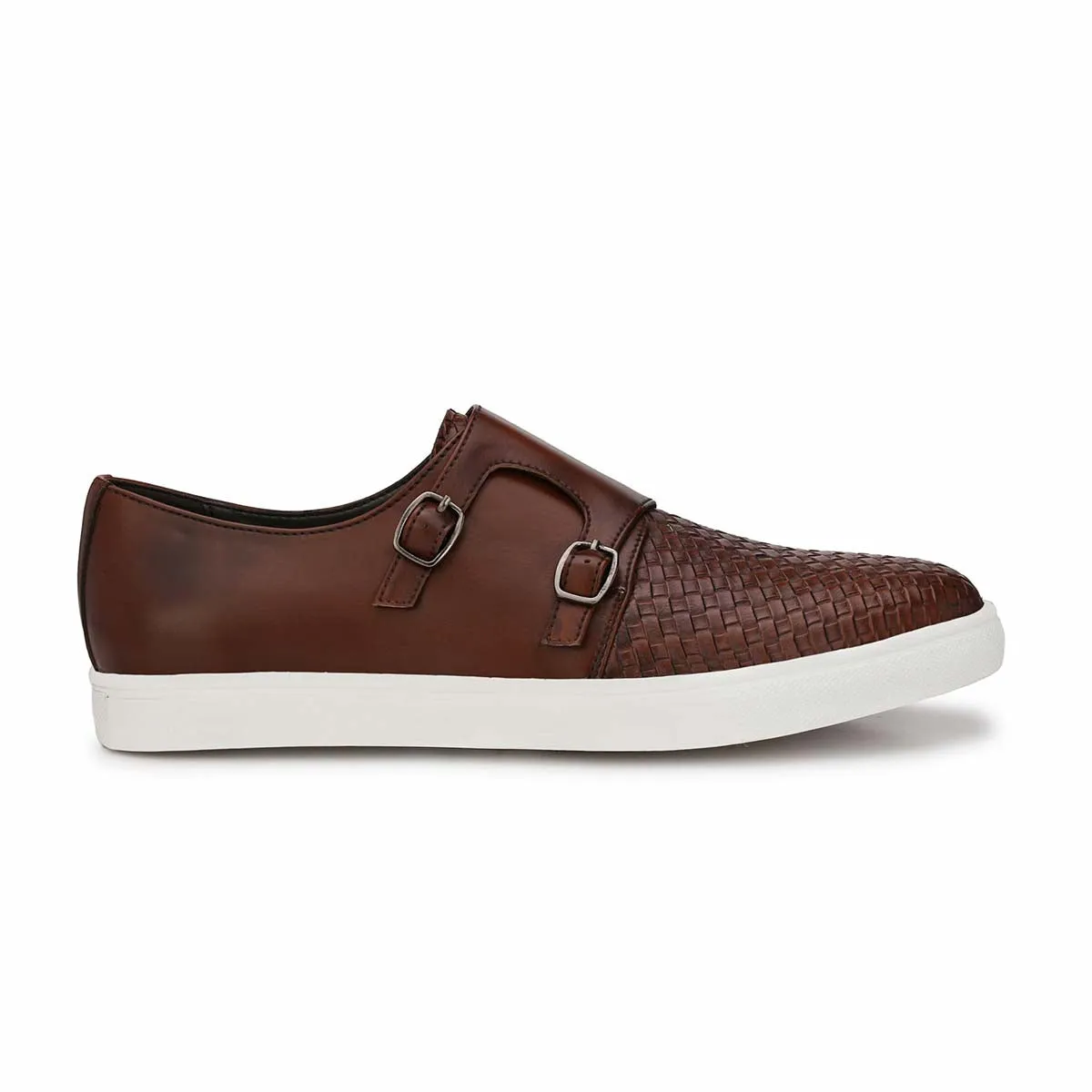 Brown Basketweave Double Monk Sneakers