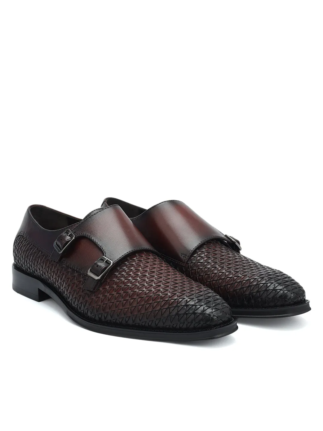 Burgundy Mat Leather Monk Straps