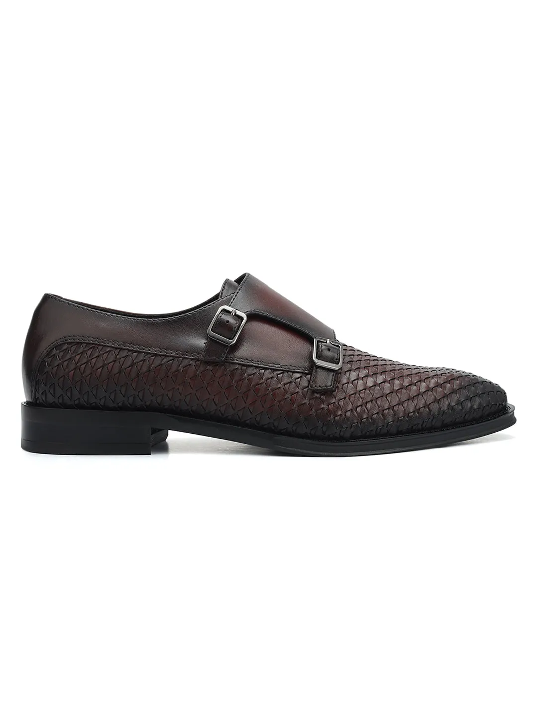 Burgundy Mat Leather Monk Straps