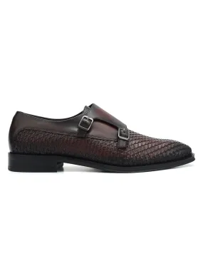 Burgundy Mat Leather Monk Straps