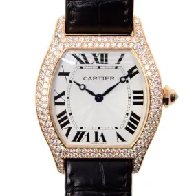 Cartier Tortue Silver Dial Brown Leather Diamond Automatic Men's Watch WA503951