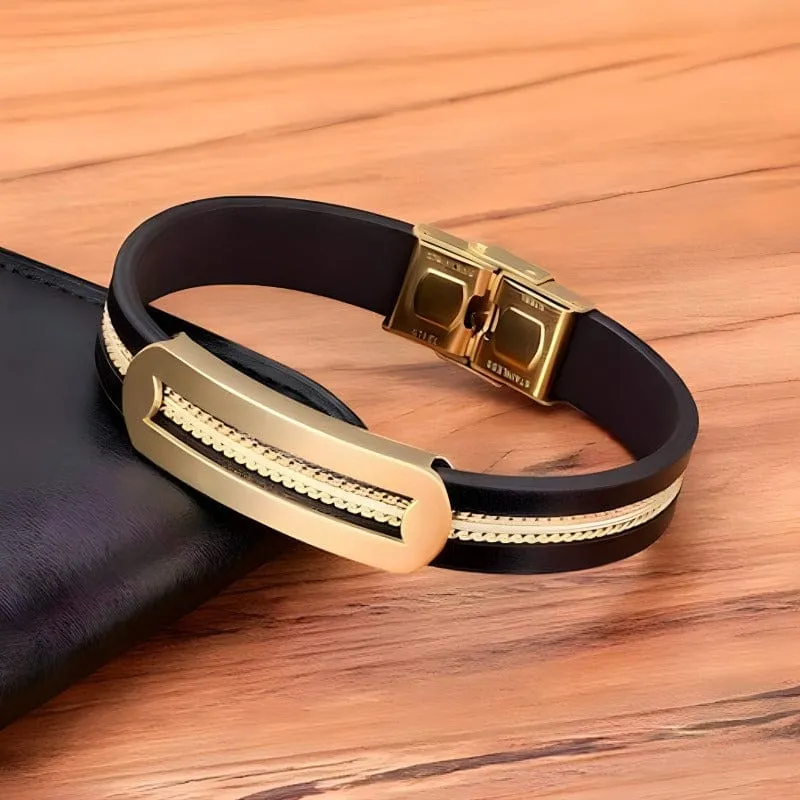 Chain Leather Design Combination Mens Bracelets