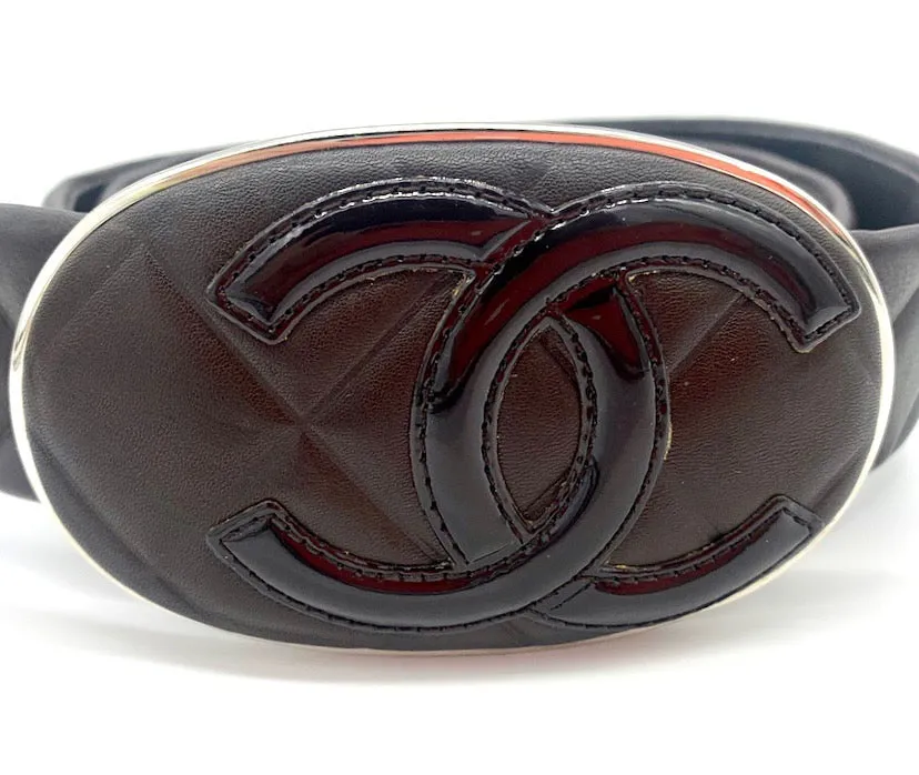 CHANEL CC INTERLOCKING BROWN LEATHER BELT