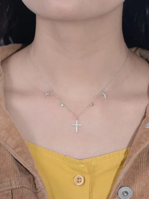 Charm Cross Necklace, .925 Sterling Silver, 18K Gold Plated Cubic Zirconia Luxury Dainty Necklace