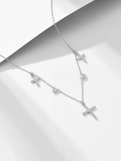 Charm Cross Necklace, .925 Sterling Silver, 18K Gold Plated Cubic Zirconia Luxury Dainty Necklace