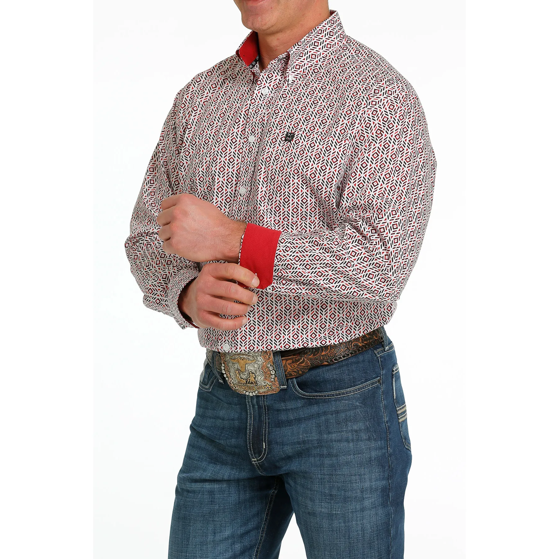 Cinch® Men's White & Red Geometric Print Western Shirt MTW1105525