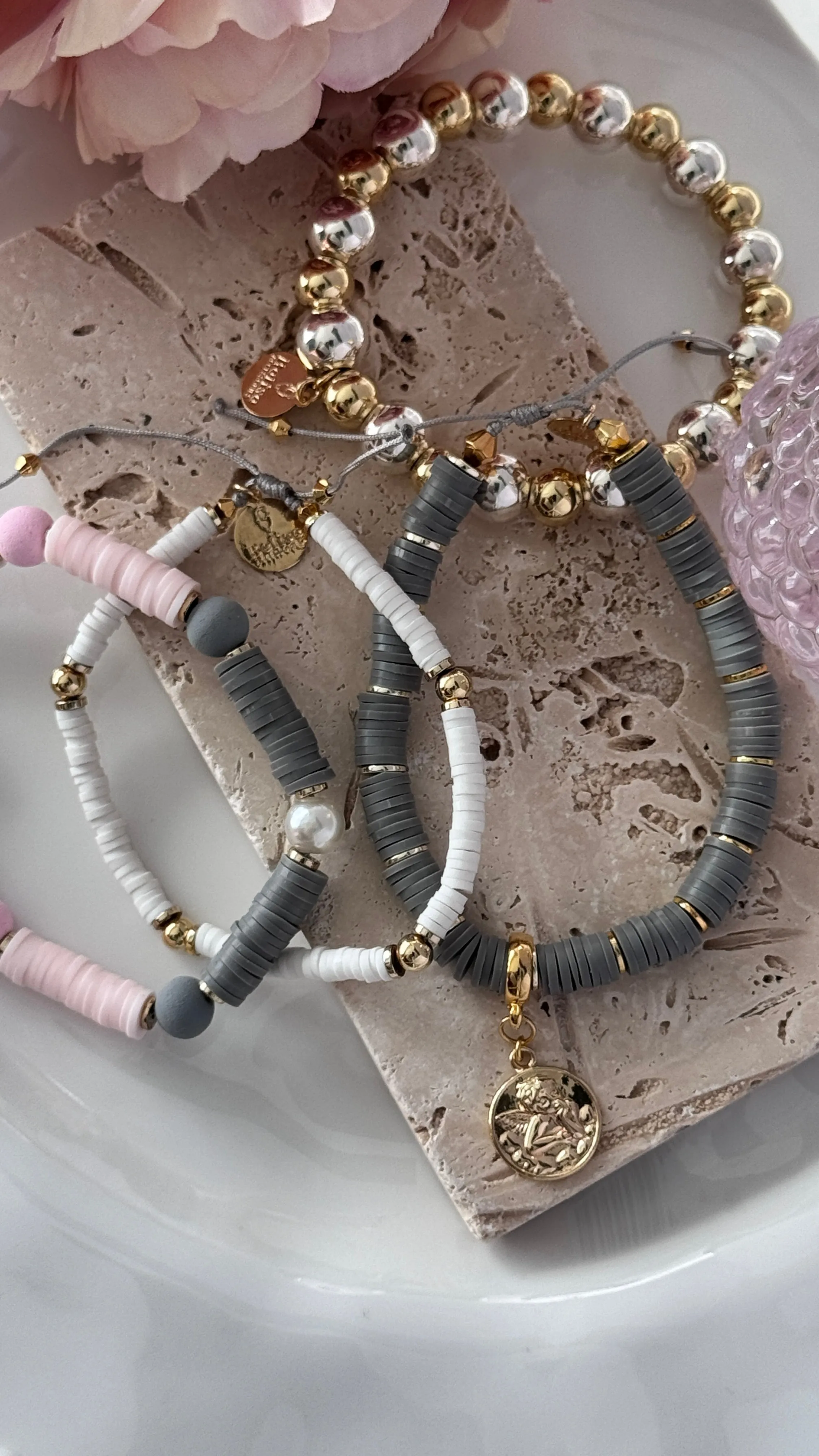 Clay Pink, White and Gray bracelet