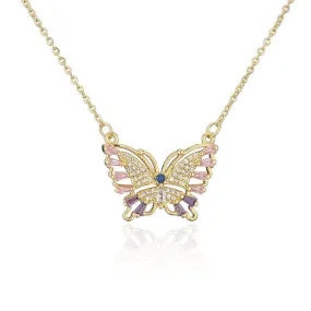 Colorful Zirconium Butterfly Pendant Necklace Valentine's Day Gift for Girlfriend
