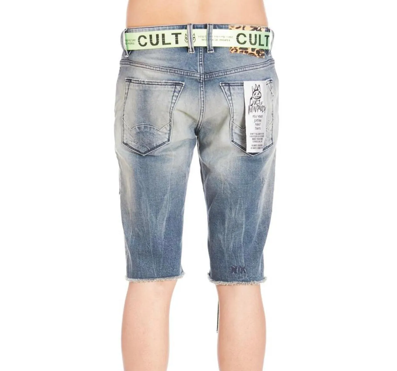 Cult of individuality (blue/green moss rocker belt denim short)
