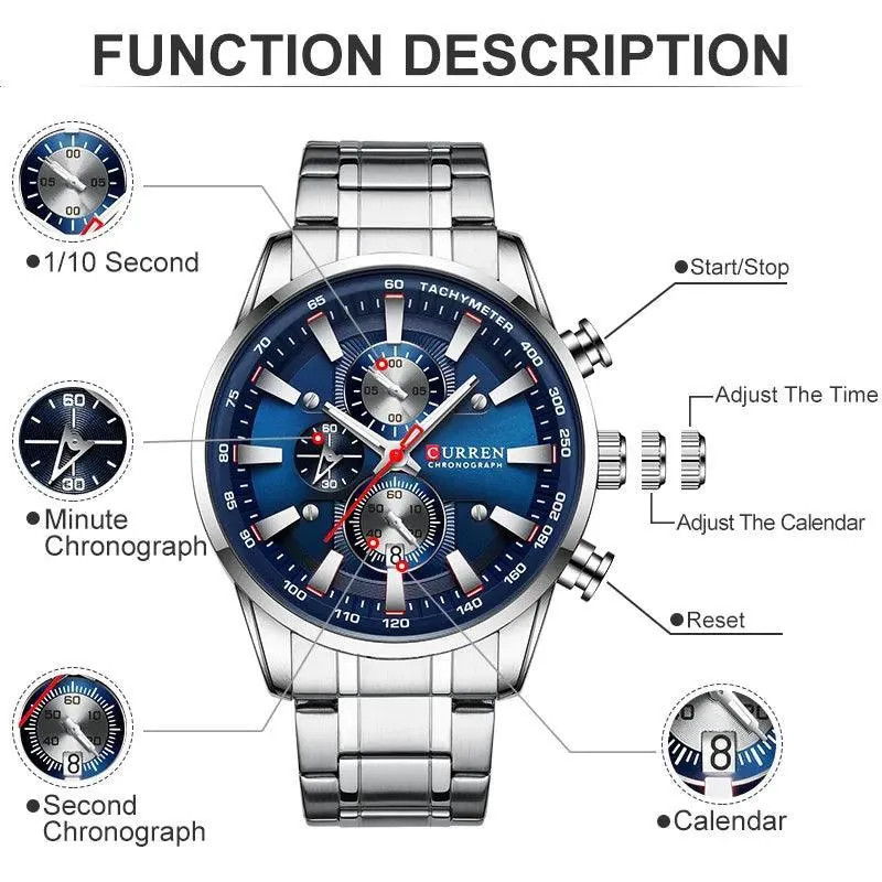 CURREN Chronograph Watch: Stylish Waterproof Sport Timepiece for Gentlemen on the Go