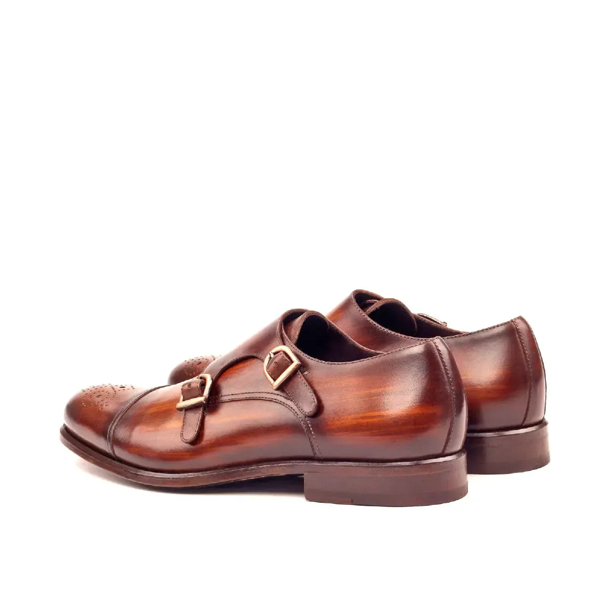 DapperFam Monaco in Brown Men's Hand-Painted Patina Double Monk