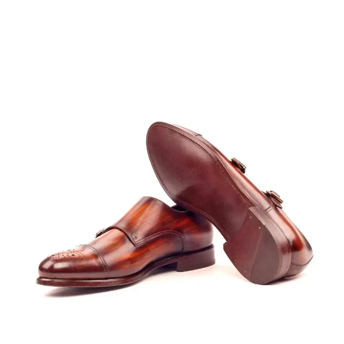 DapperFam Monaco in Brown Men's Hand-Painted Patina Double Monk