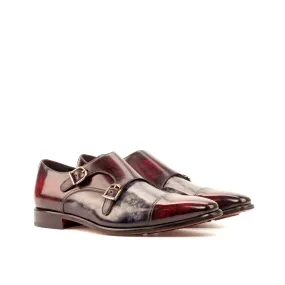 DapperFam Monaco in Burgundy / Grey Men's Hand-Painted Patina Double Monk