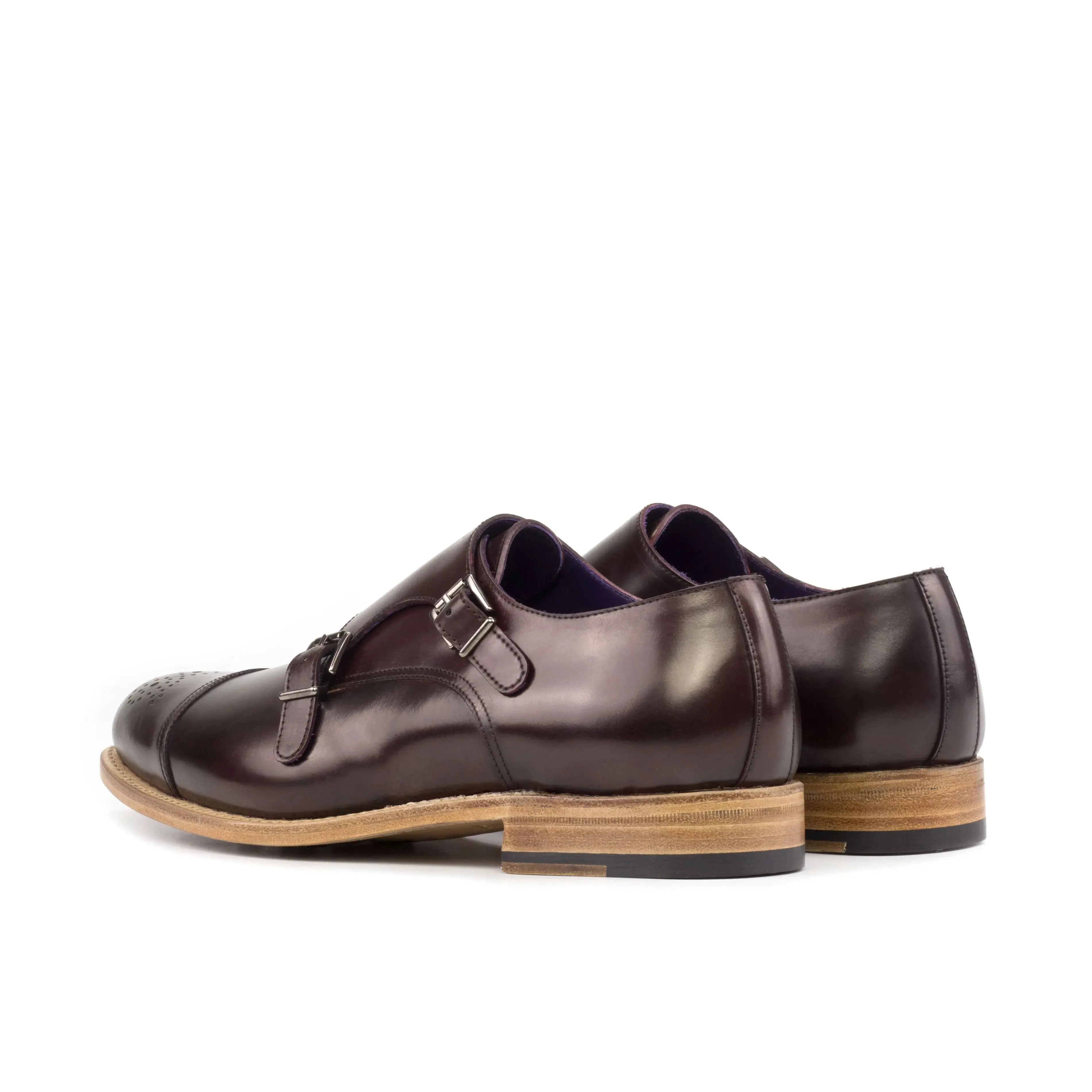 DapperFam Monaco in Burgundy Men's Italian Cordovan Leather Double Monk