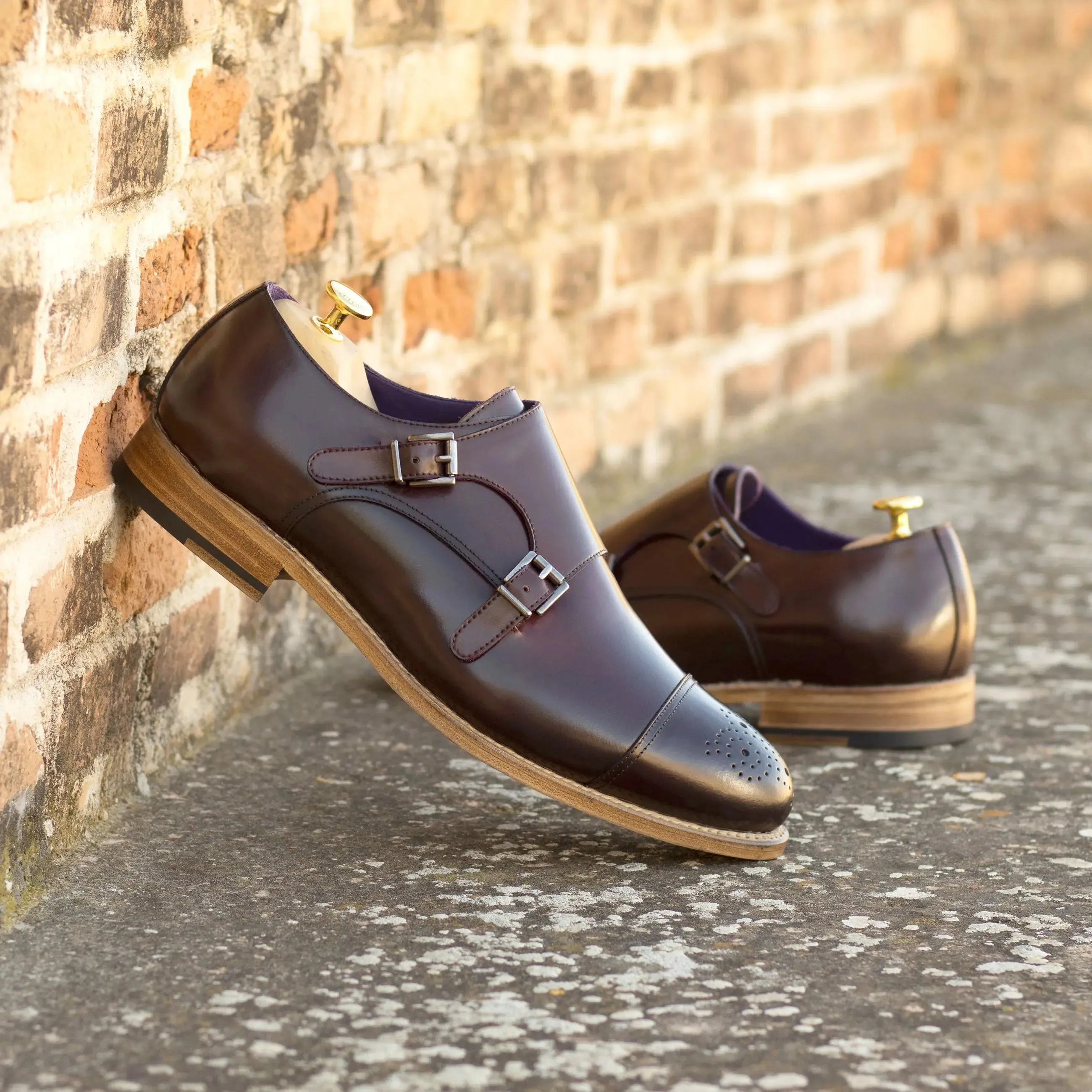 DapperFam Monaco in Burgundy Men's Italian Cordovan Leather Double Monk