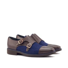 DapperFam Monaco in Dark Brown / Jeans Men's Sartorial & Italian Leather Double Monk