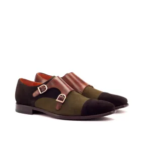 DapperFam Monaco in Dark Brown / Khaki / Med Brown Men's Lux Suede & Italian Leather Double Monk