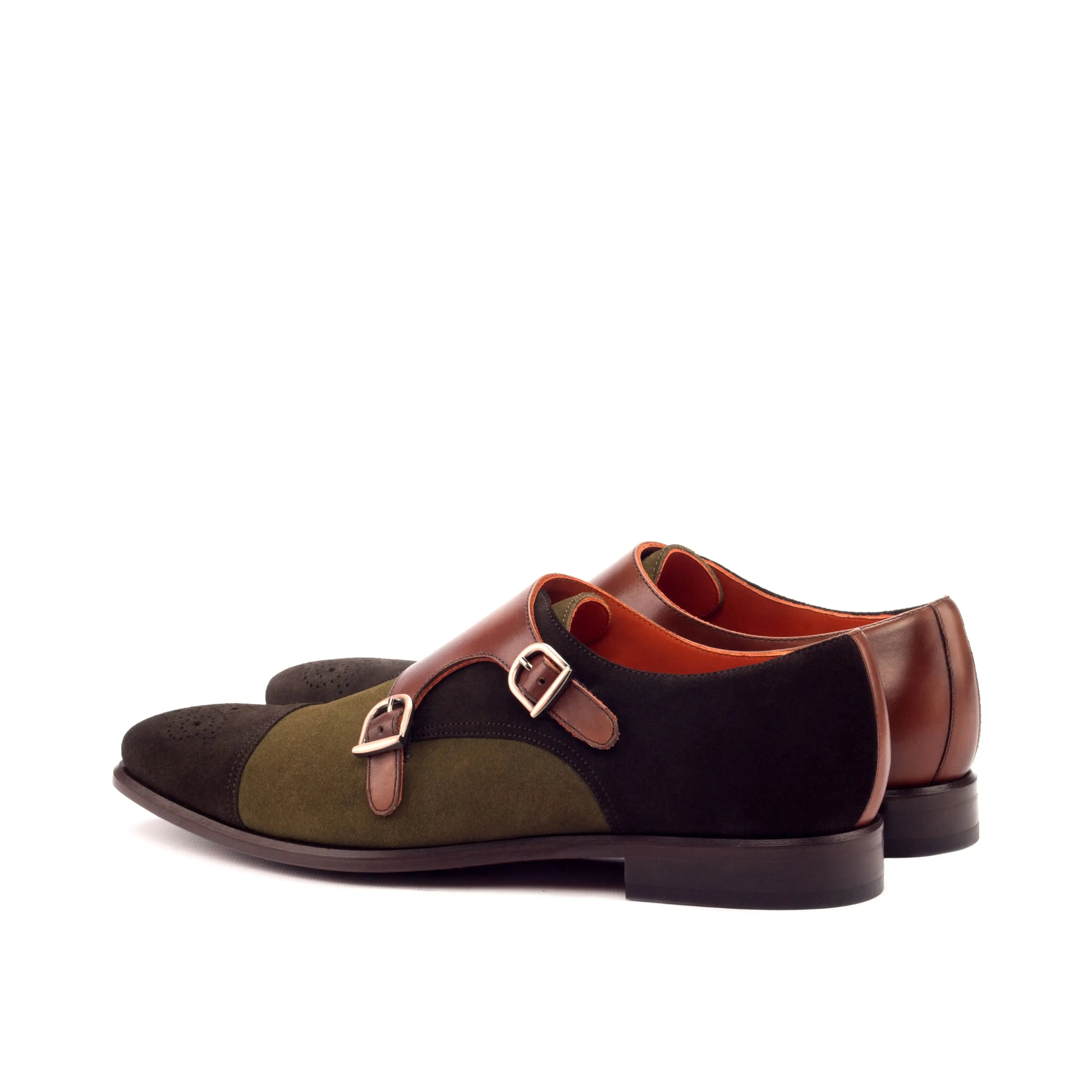 DapperFam Monaco in Dark Brown / Khaki / Med Brown Men's Lux Suede & Italian Leather Double Monk
