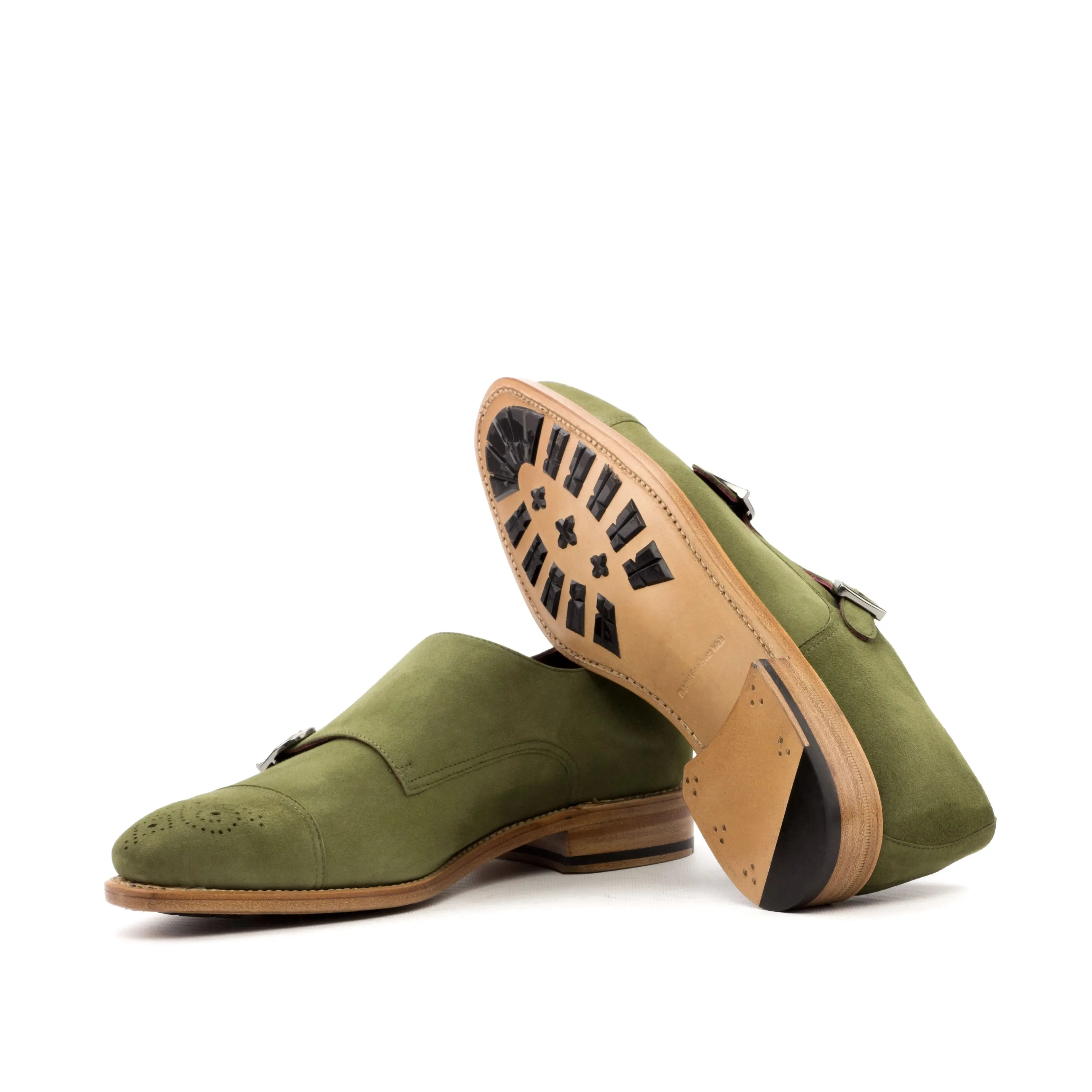 DapperFam Monaco in Khaki Men's Italian Suede Double Monk