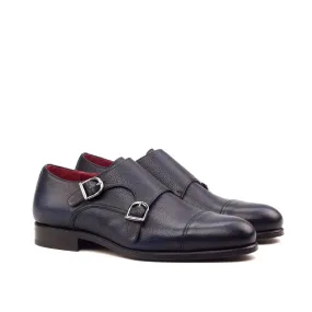 DapperFam Monaco in Navy Men's Italian Full Grain Leather Double Monk