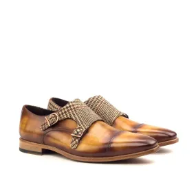 DapperFam Monaco in Tweed / Cognac Men's Sartorial & Hand-Painted Patina Double Monk