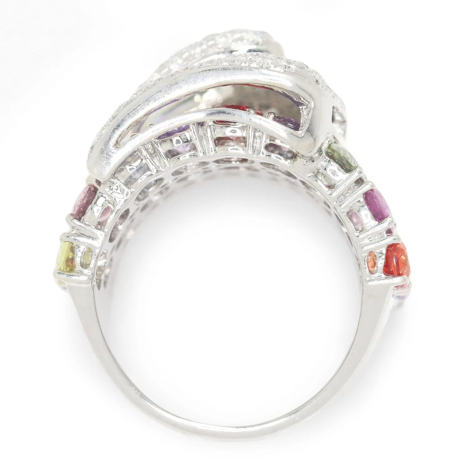 Diamond Belt Buckle Ring with Multi-Color Sapphire's 14K