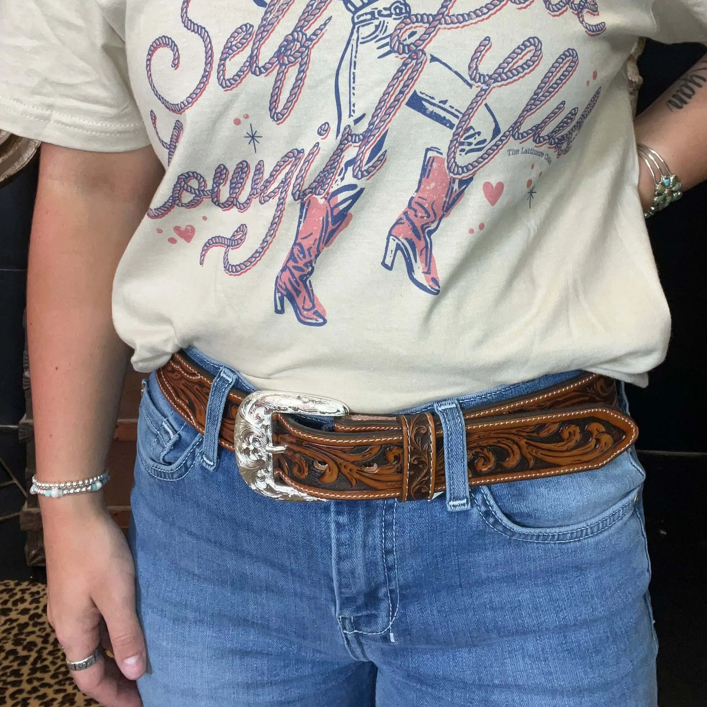Diamond Justin Leather Tooled Belt