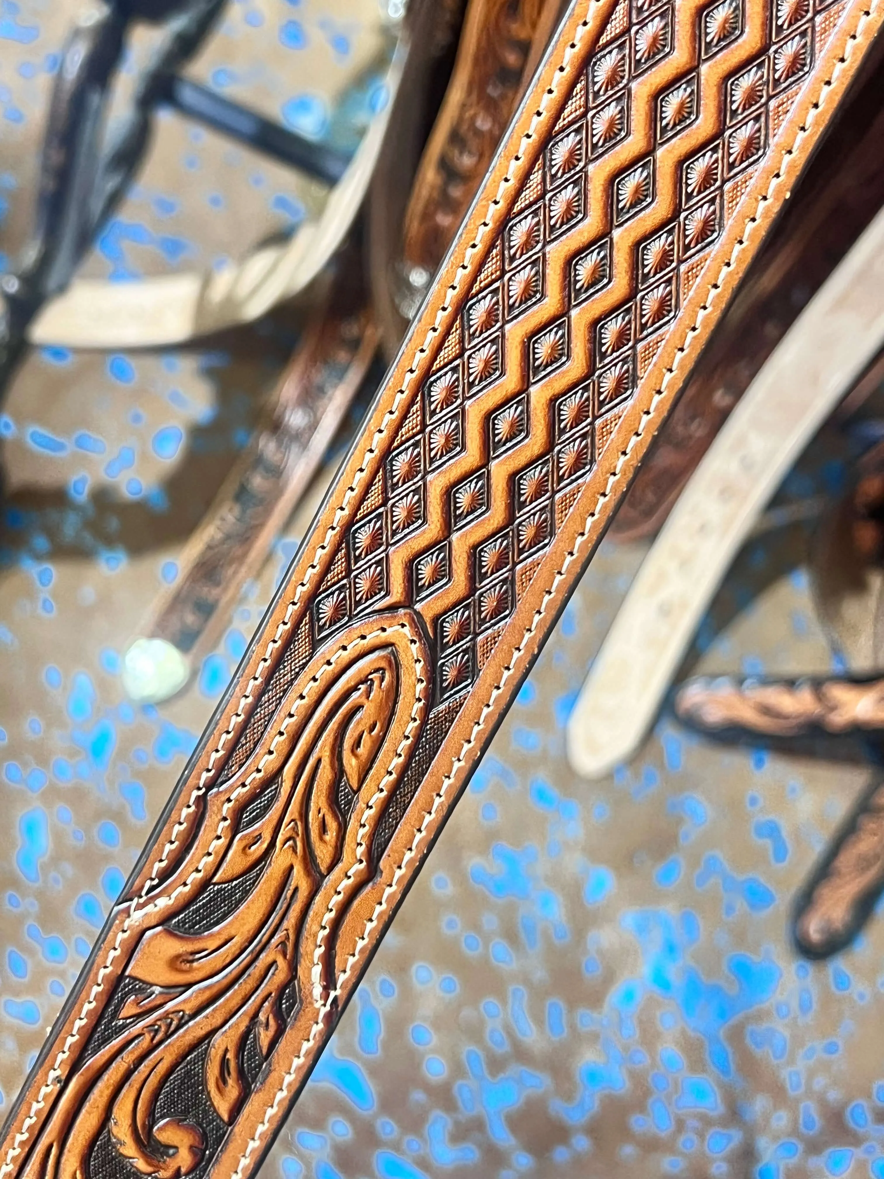 Diamond Justin Leather Tooled Belt