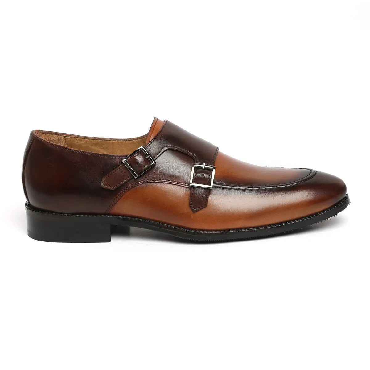 Dual Tone Tan-Brown Contrasting Double Monk Shoes