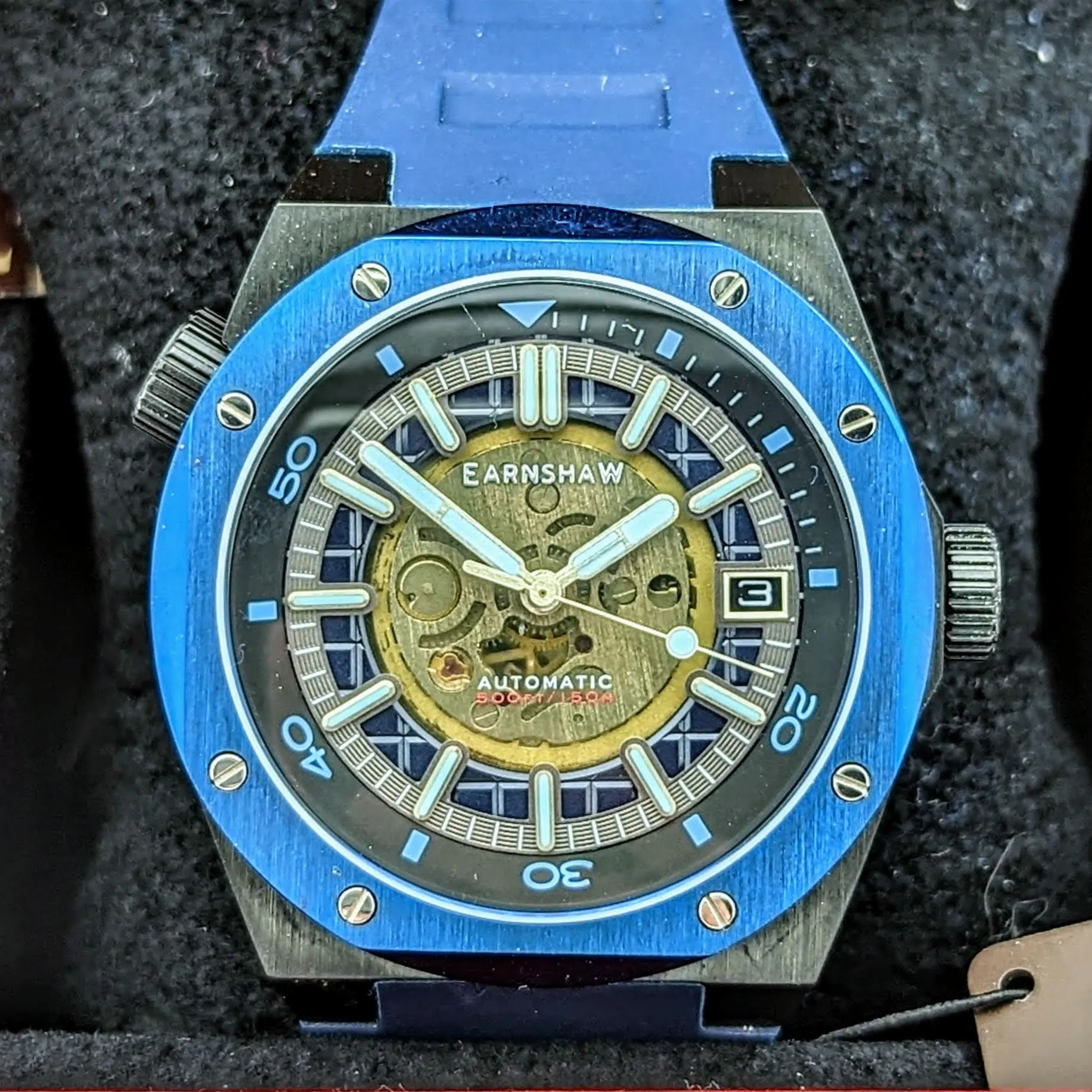 EARNSHAW Bessemer Compressor Automatic Wristwatch Mettalic Blue – BRAND NEW! In Box!
