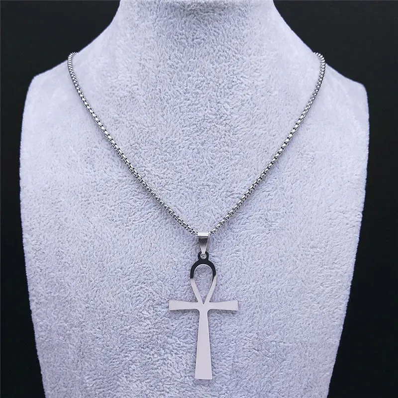 Egyptian Ankh Cross Stainless Steel Necklace Women/Men Symbol of Life Cross Necklace