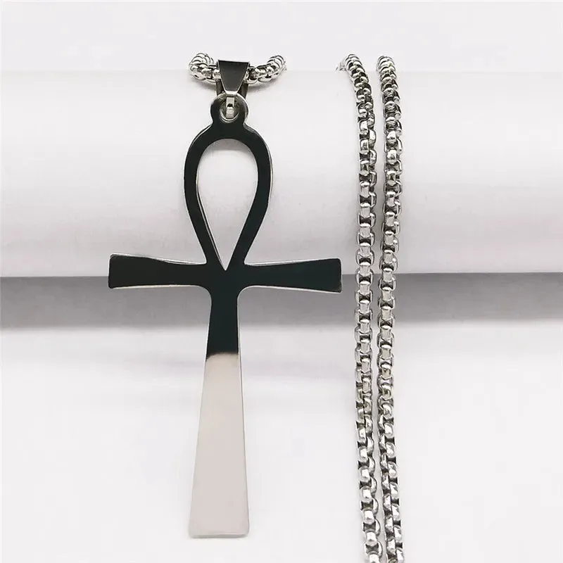 Egyptian Ankh Cross Stainless Steel Necklace Women/Men Symbol of Life Cross Necklace