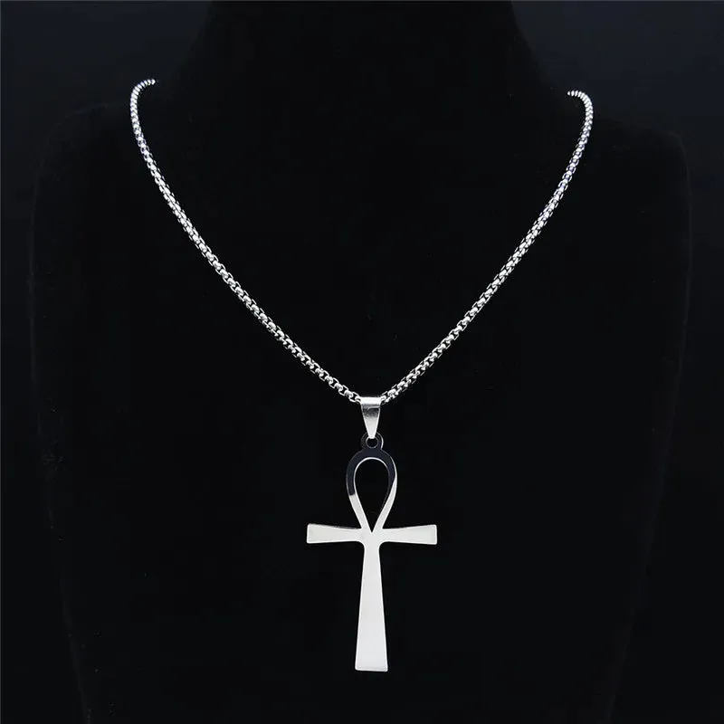 Egyptian Ankh Cross Stainless Steel Necklace Women/Men Symbol of Life Cross Necklace
