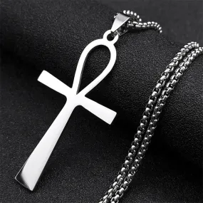 Egyptian Ankh Cross Stainless Steel Necklace Women/Men Symbol of Life Cross Necklace