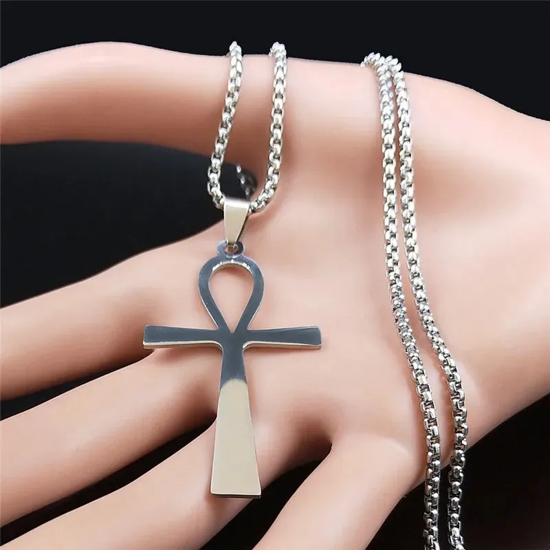 Egyptian Ankh Cross Stainless Steel Necklace Women/Men Symbol of Life Cross Necklace