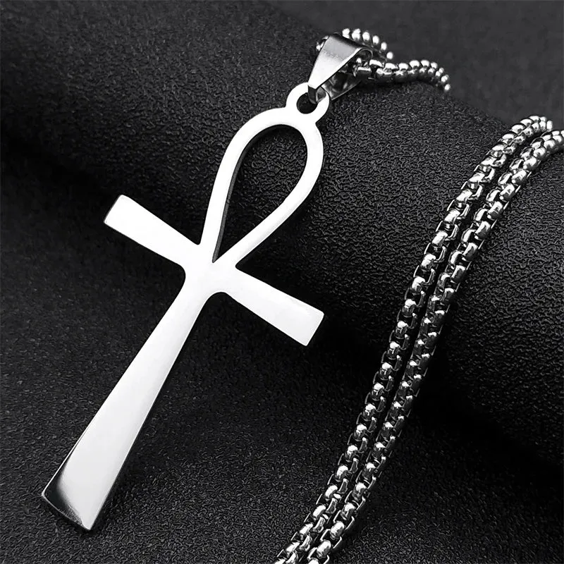Egyptian Ankh Cross Stainless Steel Necklace Women/Men Symbol of Life Cross Necklace