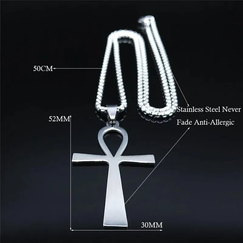 Egyptian Ankh Cross Stainless Steel Necklace Women/Men Symbol of Life Cross Necklace