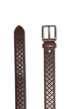 Elijah Diamond Embossed Italian Leather Belt in Brown