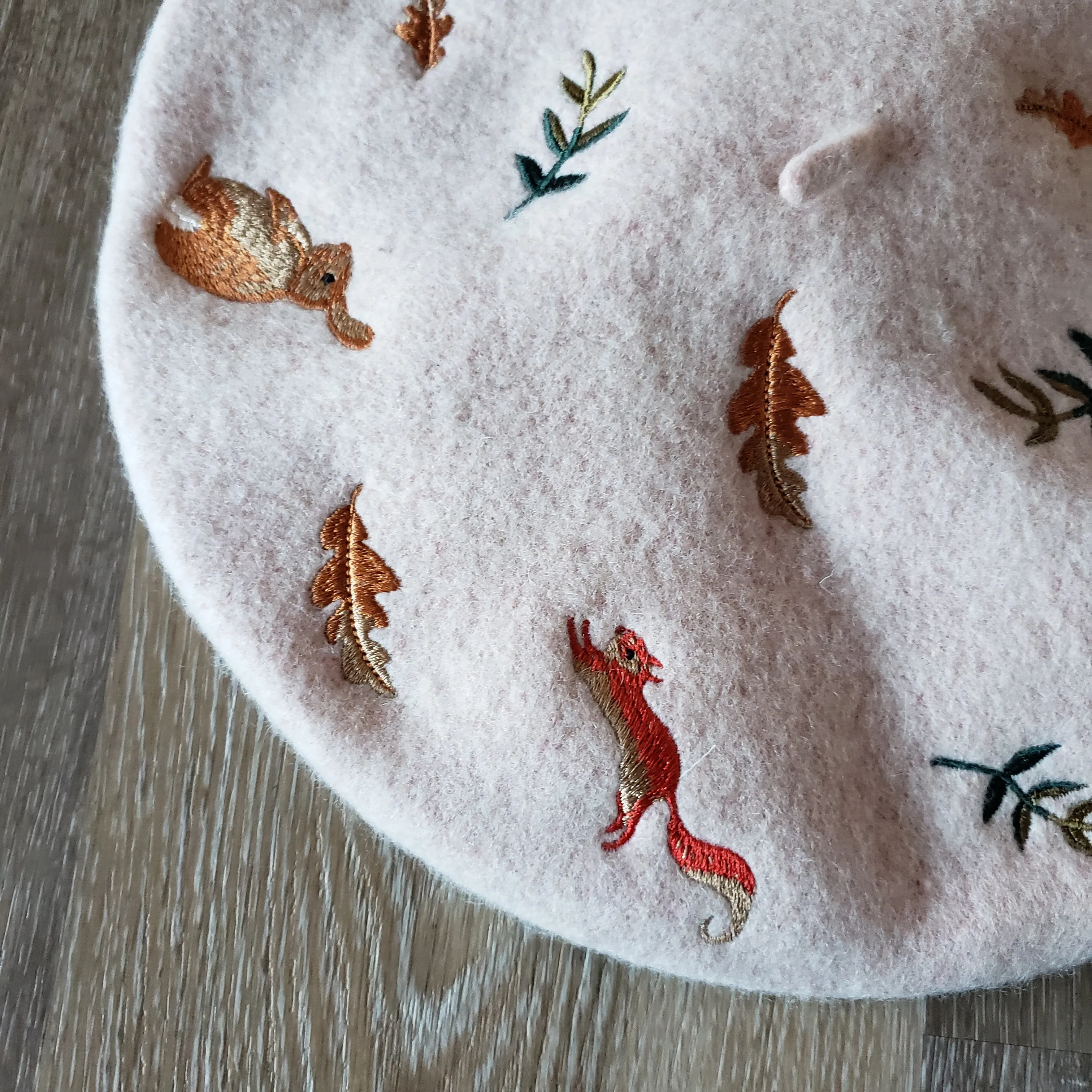 Embroidered Forest Critters Beret