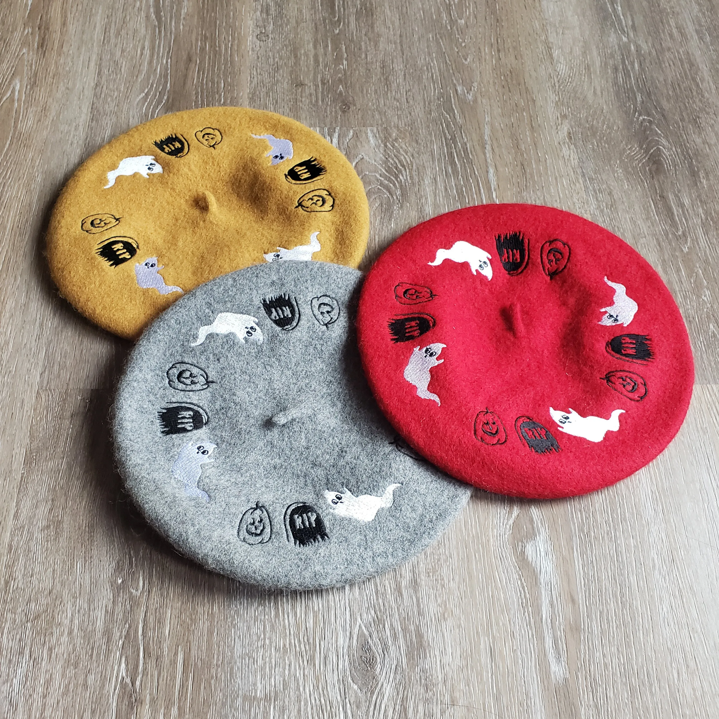 Embroidered Halloween Beret