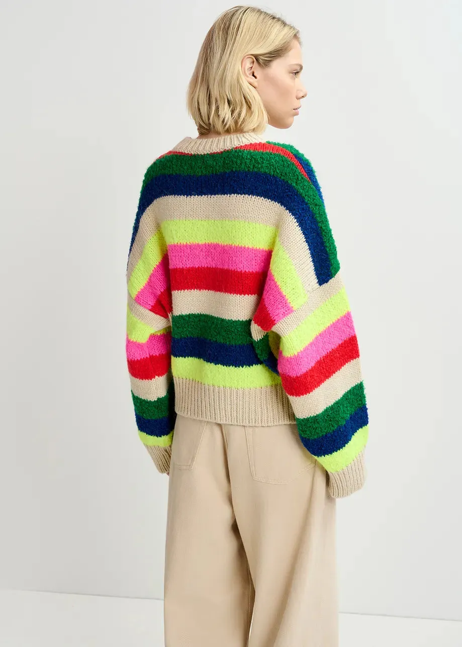 Essentiel Antwerp Graduation Geometric Sweater - Beige / Fluo Pink / Red