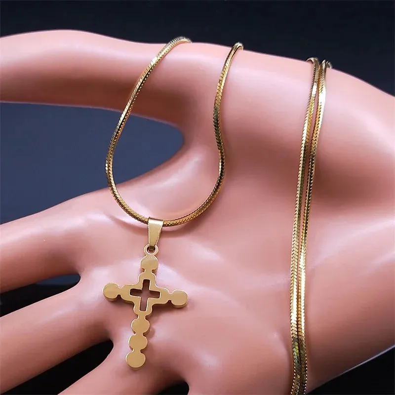 Exquisite Cross Jesus Necklace for Women Men Stainless Steel Gold Color Y2K Shiny Chain Necklaces