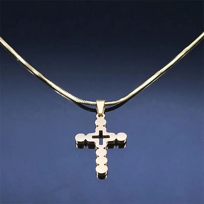 Exquisite Cross Jesus Necklace for Women Men Stainless Steel Gold Color Y2K Shiny Chain Necklaces