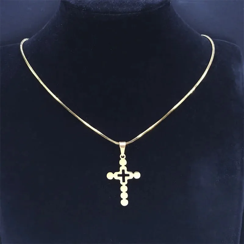 Exquisite Cross Jesus Necklace for Women Men Stainless Steel Gold Color Y2K Shiny Chain Necklaces