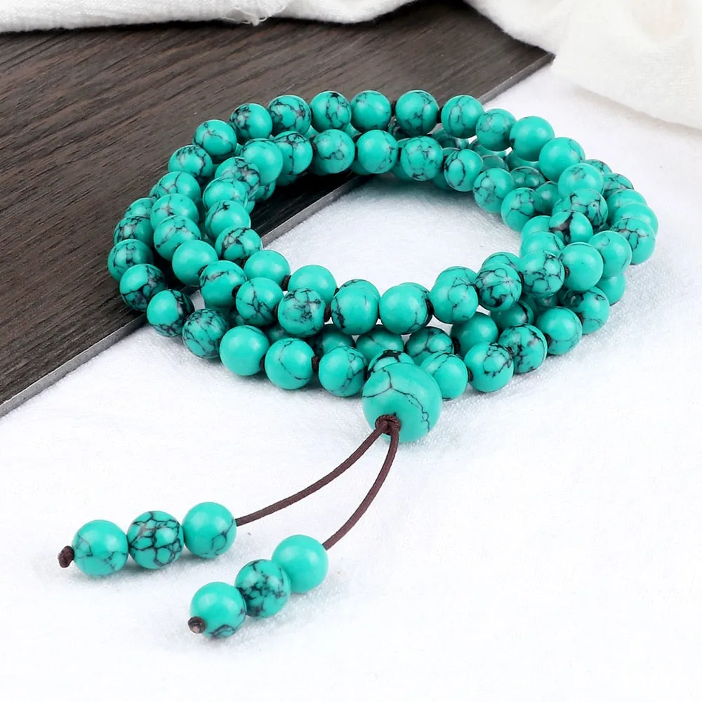Fashion 108 Mala Natural Blue Onyx Beaded Prayer Bracelets  Necklaces
