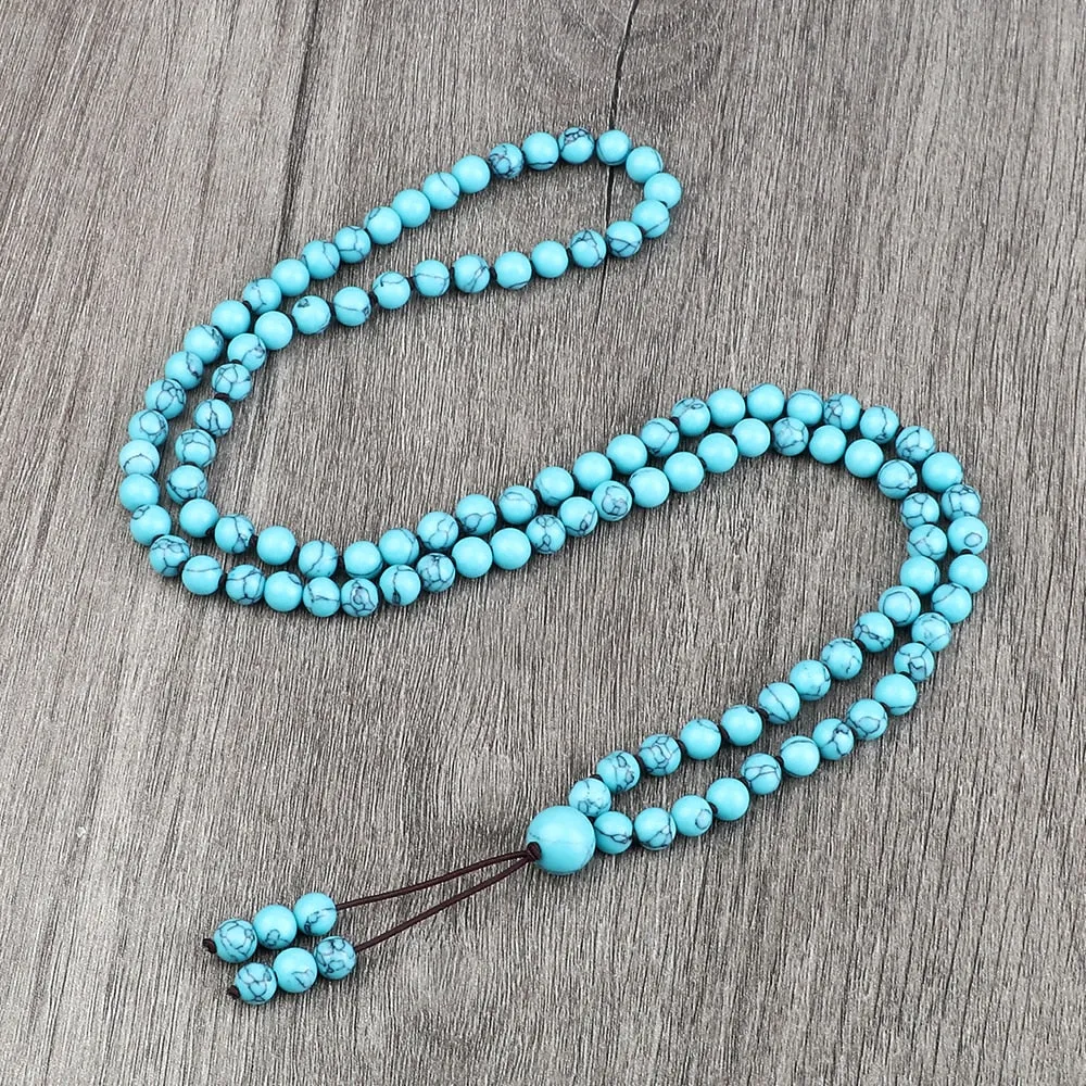 Fashion 108 Mala Natural Blue Onyx Beaded Prayer Bracelets  Necklaces