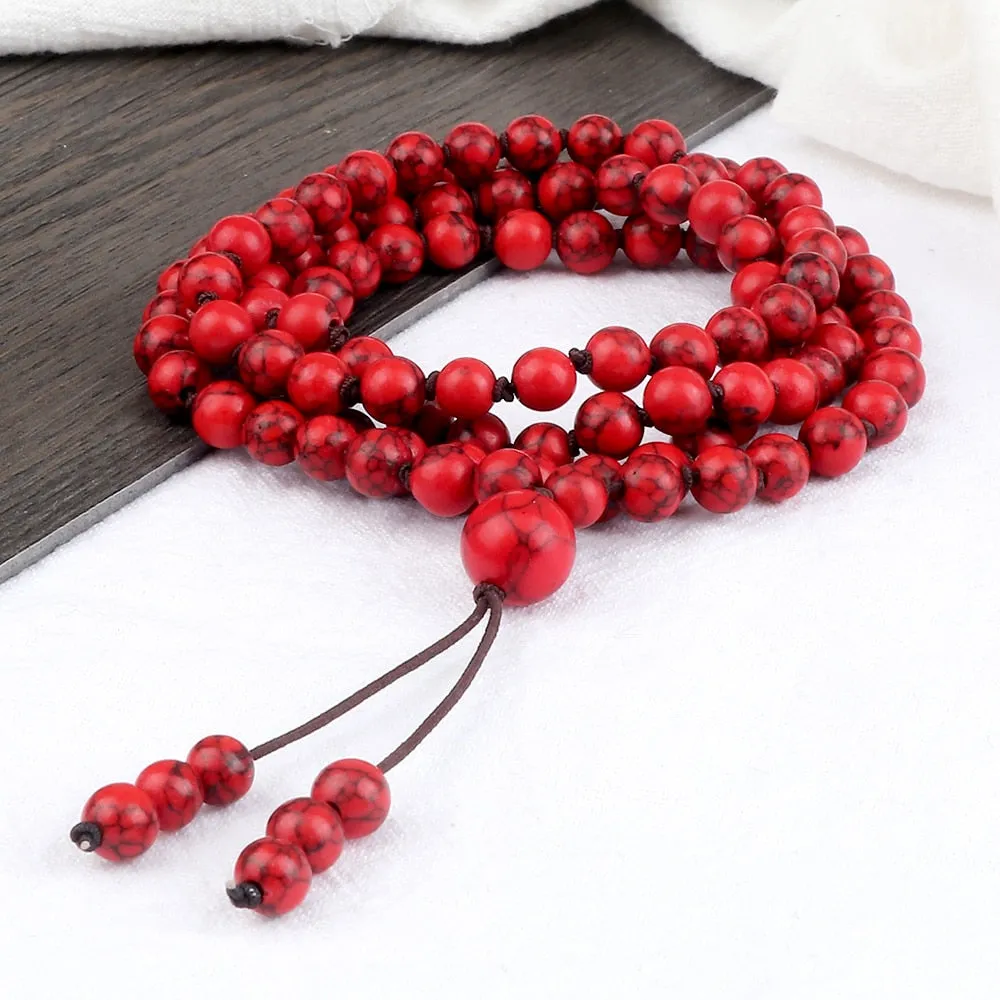 Fashion 108 Mala Natural Blue Onyx Beaded Prayer Bracelets  Necklaces