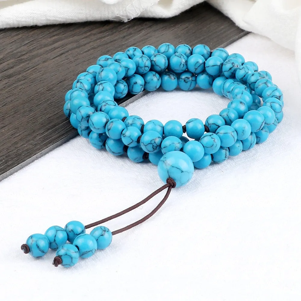 Fashion 108 Mala Natural Blue Onyx Beaded Prayer Bracelets  Necklaces